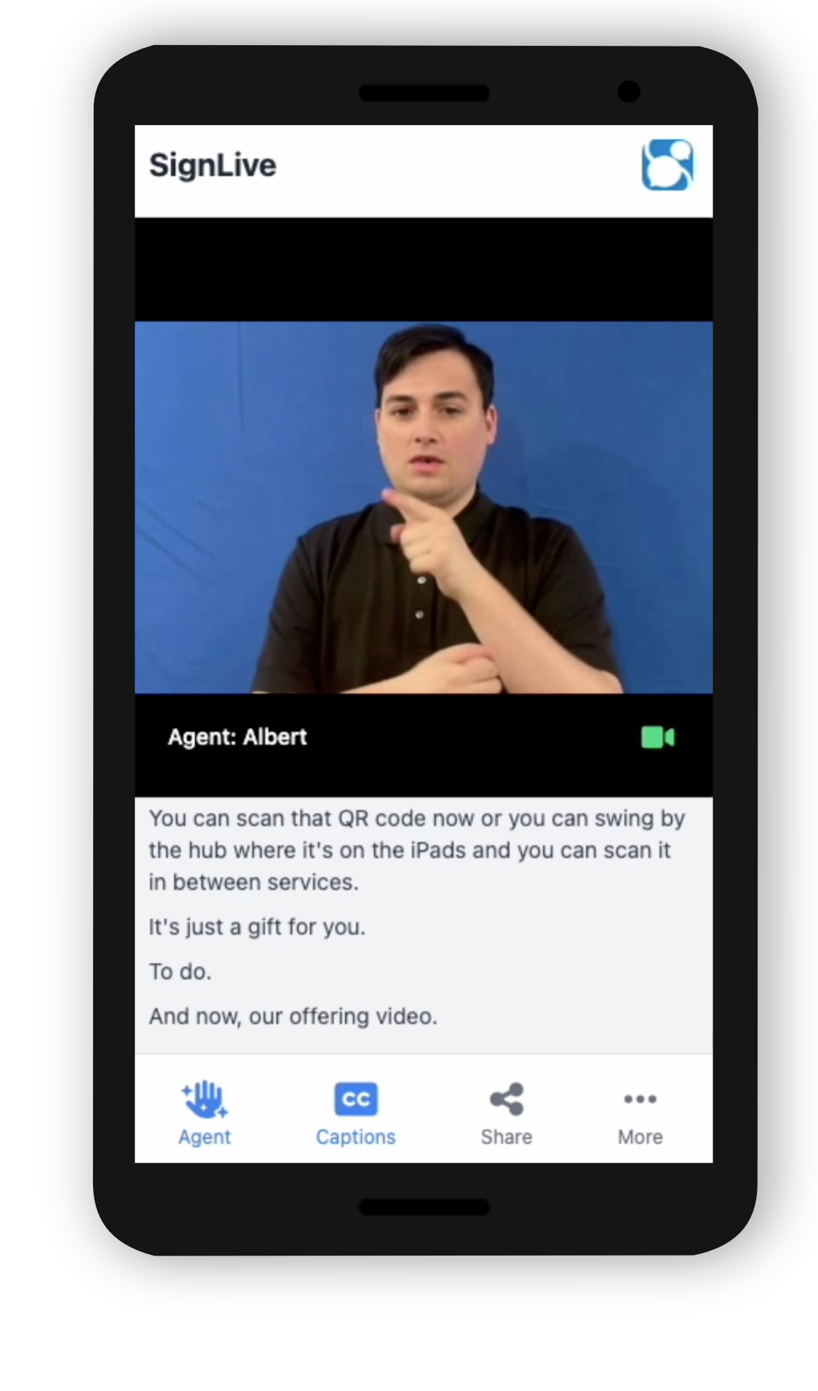 Sign-Speak automated interpreting software on a tablet