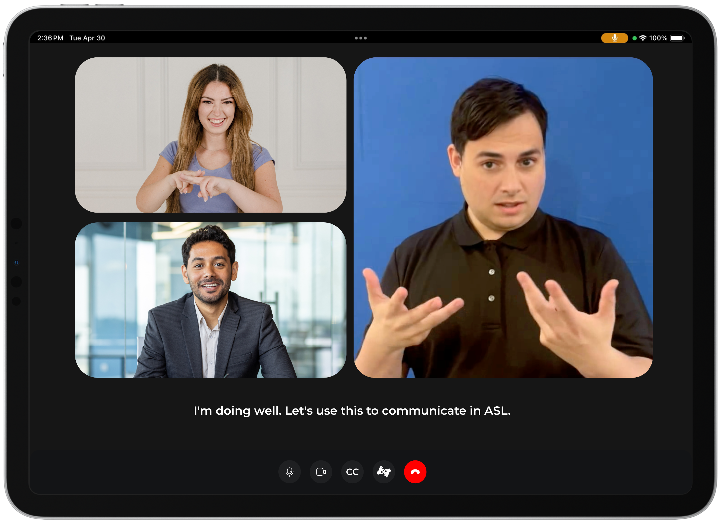 Sign-Speak automated interpreting software on a tablet